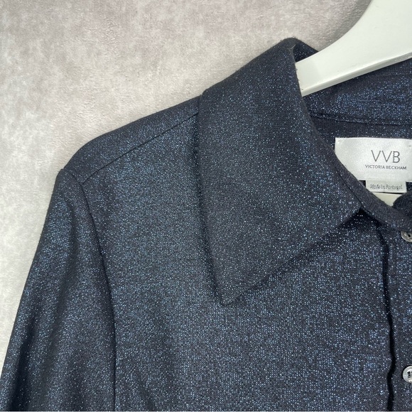 Victoria Beckham VVB Glitter Sparkle Button Down Blouse In Blue Women’s Sz US 8 - Picture 3 of 6